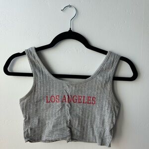 Gray Ribbed Tank Top with Red Print